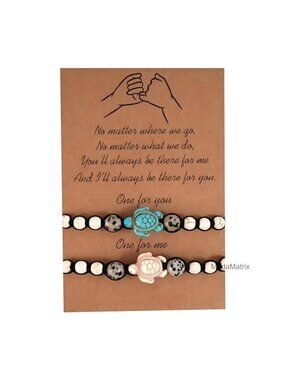 2Pc Handmade Beaded Turtle Bracelet Set for Women Adjustable Stretch